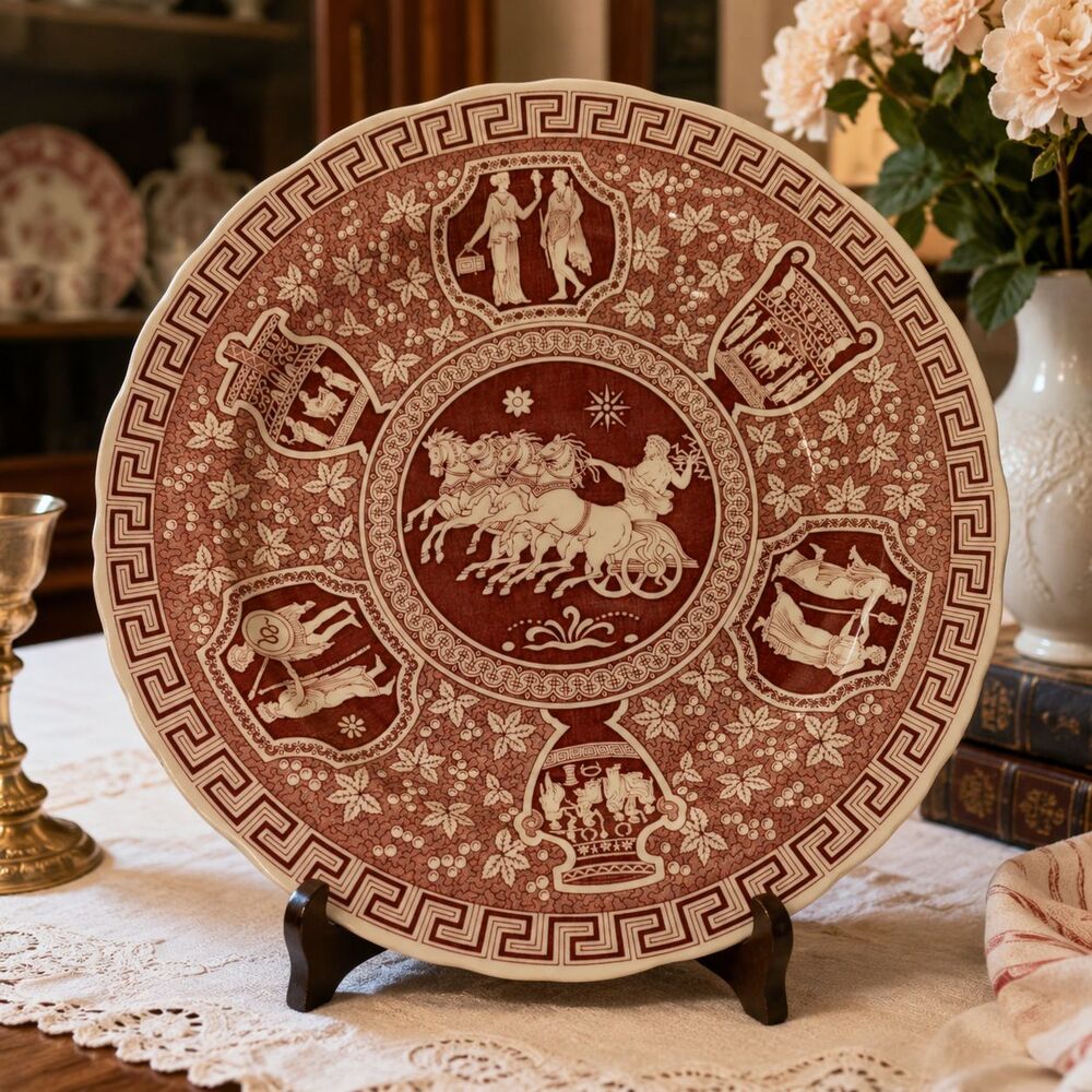Spode Greek Dinner Plate 10.5" Cranberry Red Archive Collection England Vintage